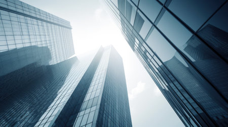 low angle view of modern skyscrapers in hongkongの素材