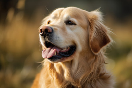 Golden Retriever dog portrait in the park, shallow depth of fieldの素材