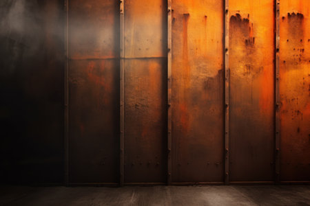 abstract background of old rusty metal wall with smoke and rays of lightの素材
