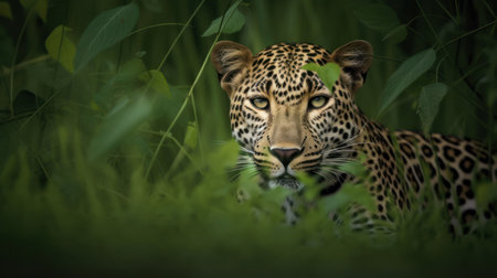 Leopard in the grass - Panthera pardus in natural habitatの素材
