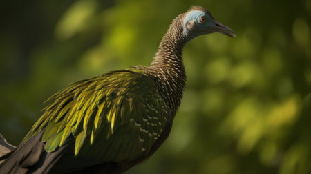 Portrait of a green guineafowl on a green backgroundの素材