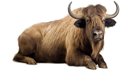 Bison isolated on white background, studio shot, side view.の素材