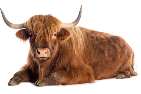 Scottish highland cow isolated on a white background, studio shotの素材