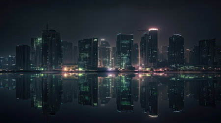 Night view of the skyscrapers in Abu Dhabi, United Arab Emiratesの素材