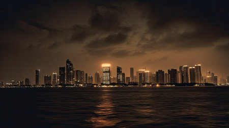 Dubai city skyline at night, United Arab Emirates. 3D renderingの素材