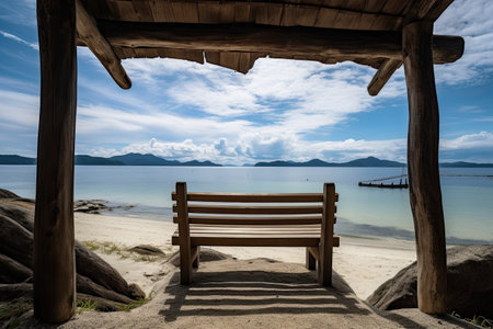 Wooden bench on the beach of Koh Samui, Thailand.の素材