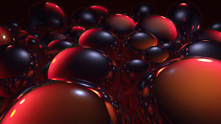 Abstract background. 3D illustration. Red and black spheres in space.の素材