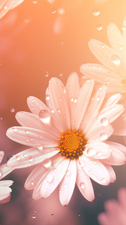 White daisy flowers with water drops on the petals. Nature background.の素材