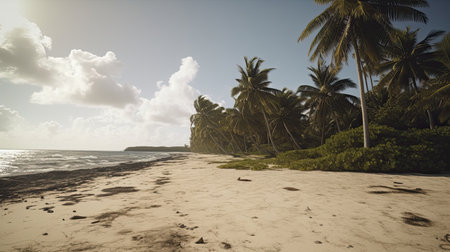 Beautiful tropical beach with palm trees and blue sky - Vintage filterの素材