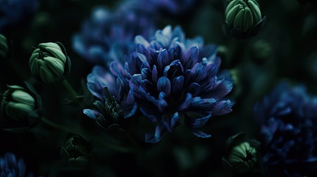 Beautiful blue chrysanthemum flowers in the garden. Selective focusの素材