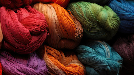 Colorful skeins of floss as background, closeup viewの素材