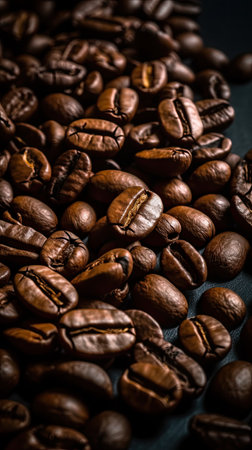 roasted coffee beans on a dark background, can be used as a backgroundの素材