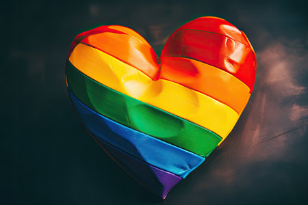 Heart made of colored ribbons on a dark background. Toned.の素材