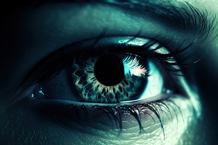 Close up of blue female eye. Vision concept. 3D Renderingの素材