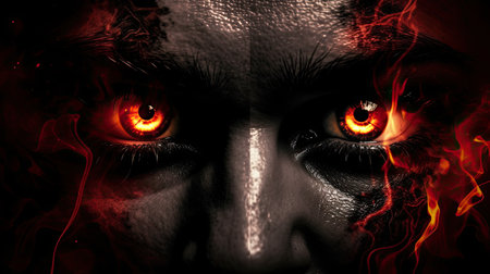 Close-up portrait of a woman with bloody eyes. Halloween theme.の素材