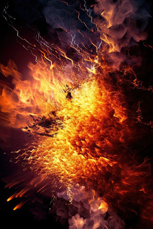 Abstract fire flames on black background. Fantasy fractal texture. Digital art. 3D rendering.の素材