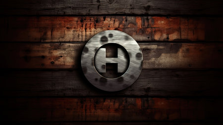 Hospital sign on old wooden wall. 3D rendering. Wooden background.の素材