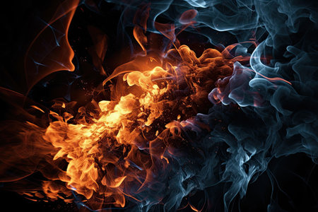 Abstract fire flames on black background. Fantasy fractal texture. Digital art. 3D rendering.の素材
