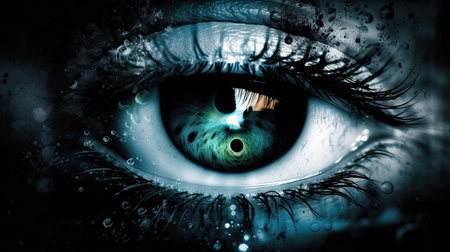 Close-up of female eye with water drops. 3d renderingの素材