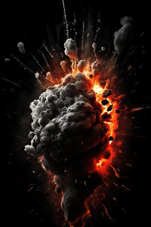 Explosive explosion with smoke on black background. 3D renderingの素材
