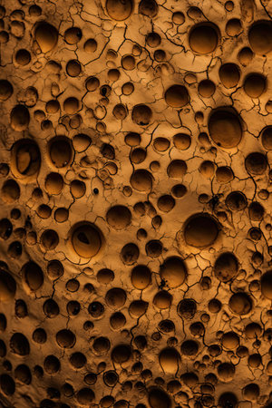 Abstract background of holes in the wall. Close-up. Toned.の素材