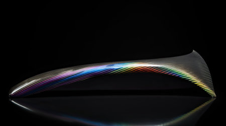 Colorful abstract curved lines on a black background with copy space.の素材