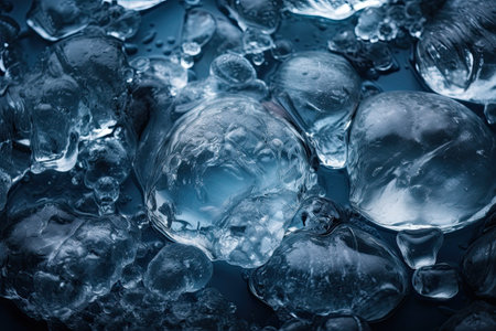 Ice cubes on a dark blue background. Close up. Toned.の素材