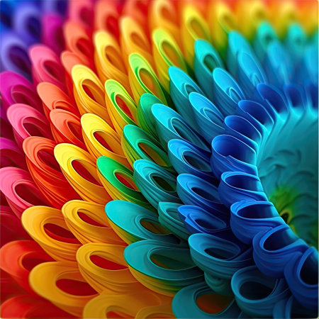 abstract background of many colored ribbons in the form of a rainbowの素材
