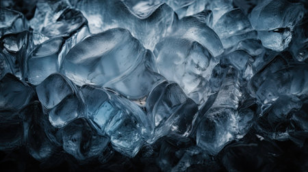 Ice cubes close up. Blue background. Selective focus. Toned.の素材