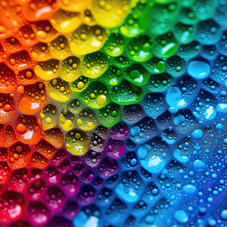 Water drops on a colorful background. Drops of water on a colorful background.の素材