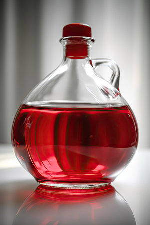 Glass carafe of red wine on a white background, close-upの素材