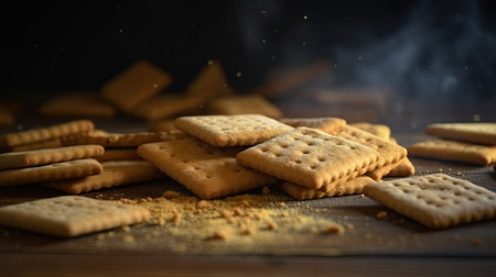 Crackers with flour on a wooden table. Selective focus.の素材