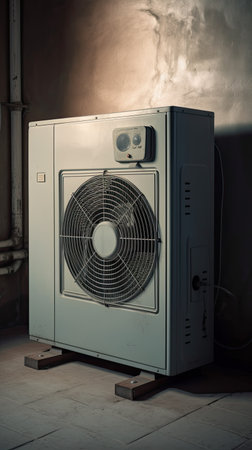 Air conditioner in a room of an old factory, vintage styleの素材