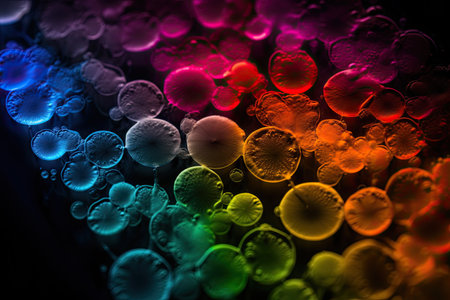 abstract background of multicolored light spots on a dark backgroundの素材