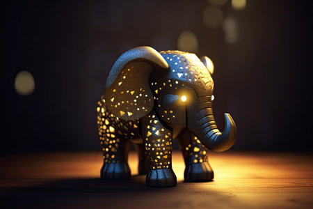elephant figurine on wooden background with bokeh effect.の素材