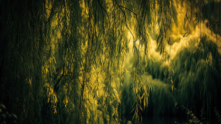 Willow tree in the park at sunset. Color toning.の素材