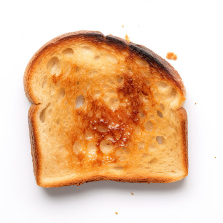 Slice of toasted bread isolated on white background, top viewの素材