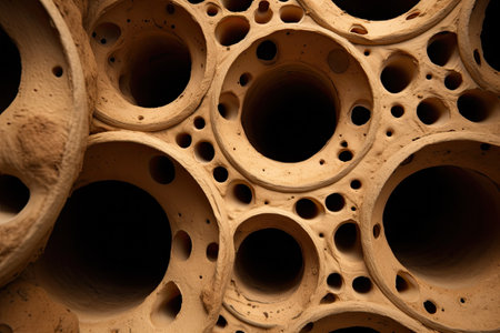 Ceramic tube pattern in brown tone. Abstract background and texture.の素材