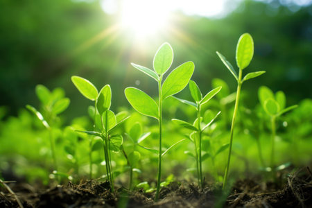 Green seedling illustrating concept of new life and natural growing from seedの素材