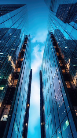 Modern skyscrapers in the city at night. Business concept.の素材