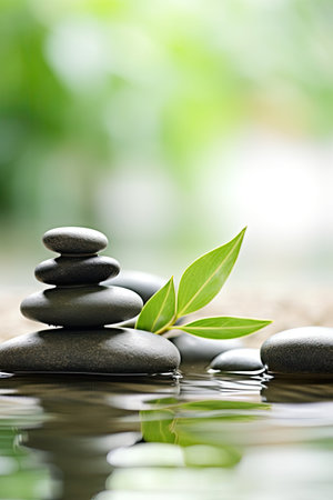 zen basalt stones and bamboo on the water, zen conceptの素材