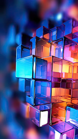Colorful cubes on a dark background. 3d rendering, 3d illustration.の素材