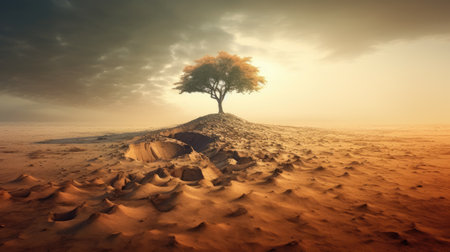 Lonely tree in the desert. 3d render illustration.の素材