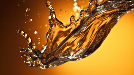 splash of orange liquid on a yellow background. close-upの素材