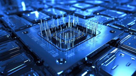 3d illustration of abstract background with circuit board and microchipsの素材