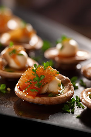 Appetizer of scallops with salmon and mozzarellaの素材