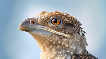 Close-up portrait of a bird on a blue sky background.の素材