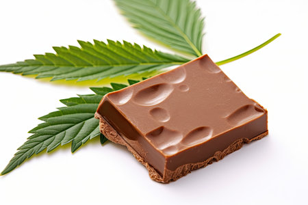 Cannabis leaf and chocolate bar on white background, closeupの素材