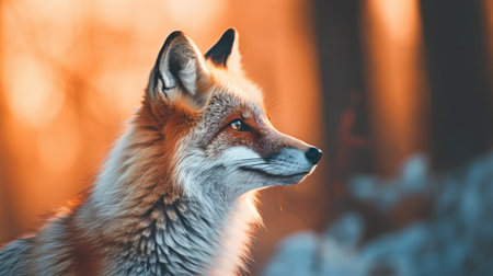 Close-up portrait of a red fox in the winter forest.の素材