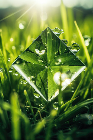 Green grass with dew drops close-up. Nature background.の素材